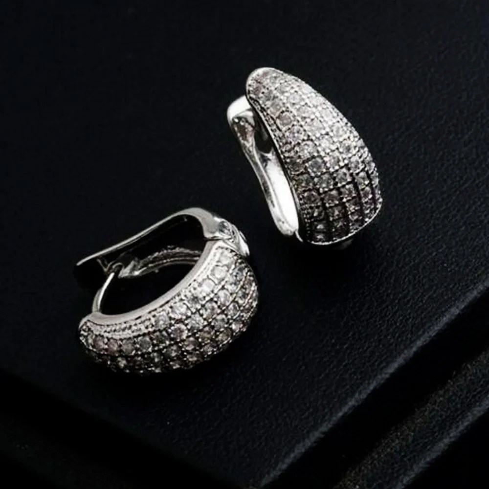 1.00 Ct Round Cut Diamond Hoop Clip On Earrings Sterling Silver Women