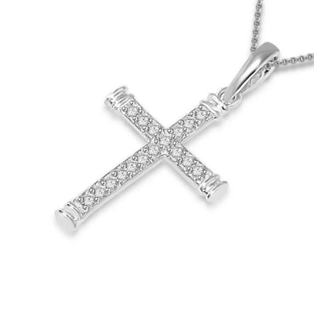 0.25Ct Round Diamond Cross Pendant Necklace Women Jewelry White Gold