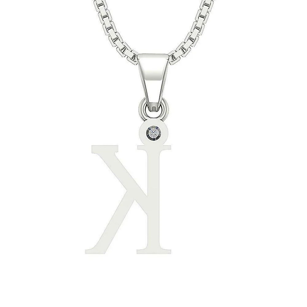 " K " Alphabet Letter 0.03Ct Round Diamond Fashion Pendant Necklace