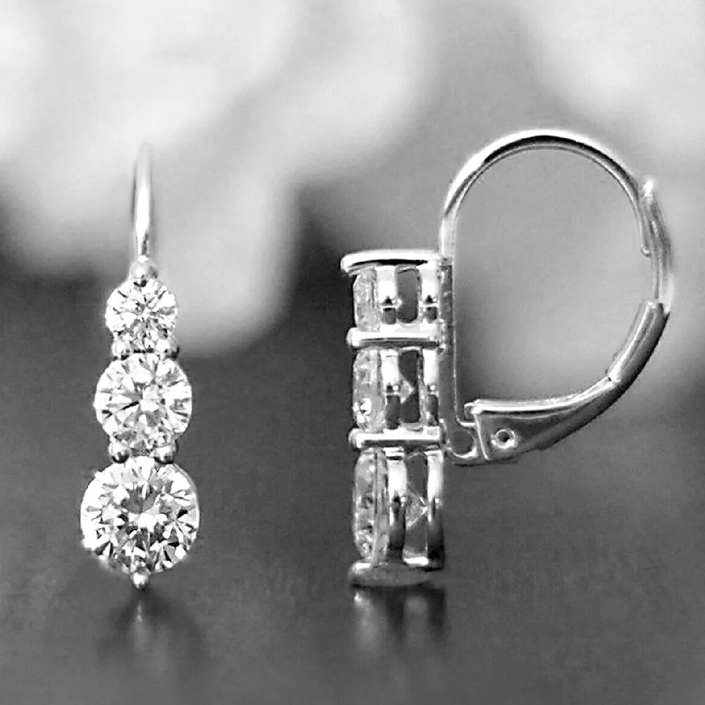 1.66ct Brilliant Cut Diamond Three Stone Journey Drop Dangle Earrings