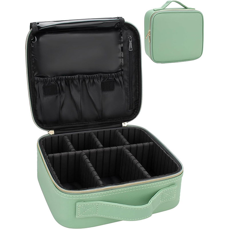 Green Makeup Bag Luxury PU Leather Cosmetic Bag with Dividers SUN CASE