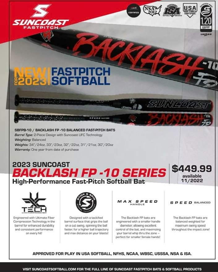 2023 Suncoast Backlash FP 10 Series HighPerformance Fastpitch