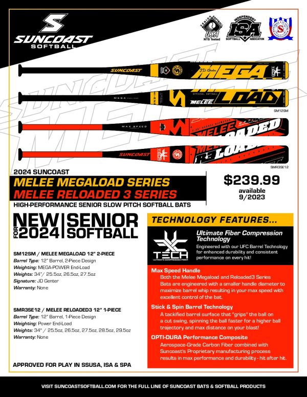 2024 SUNCOAST MELEE MEGALOAD 12” 2PIECE SENIOR SOFTBALL BAT Suncoast