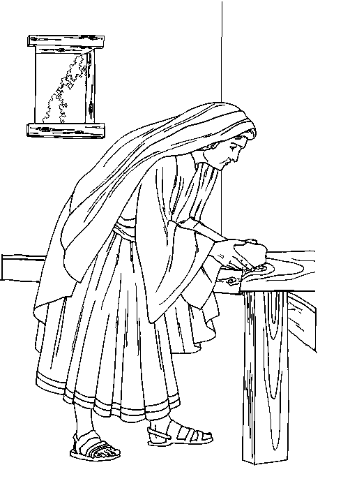 Coloring Page A woman kneads leaven into bread dough.