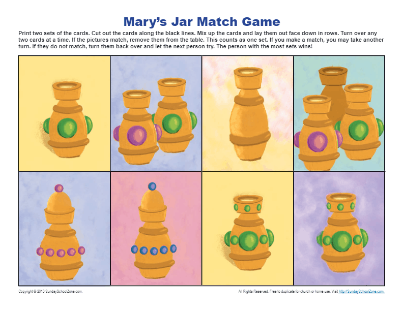 Mary's Jar Match Game Bible Activities for Children