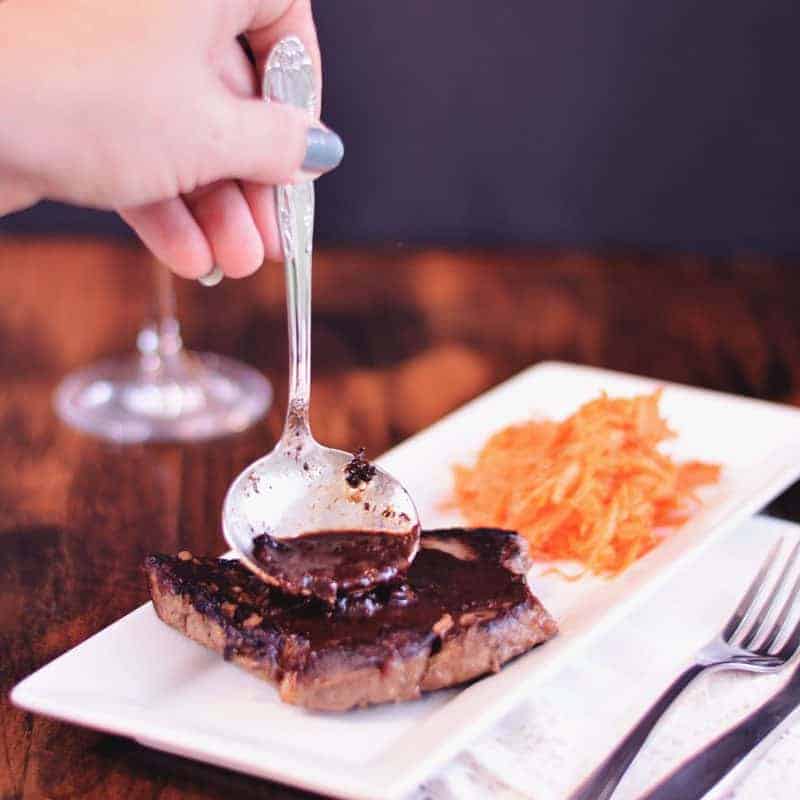 French Steak with Red Wine Sauce & Grated Carrot Salad