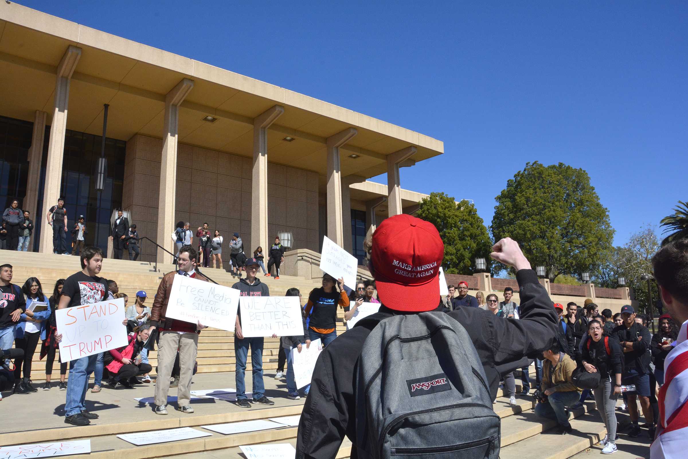 CSUN antiTrump protesters debate Trump supporters The Sundial