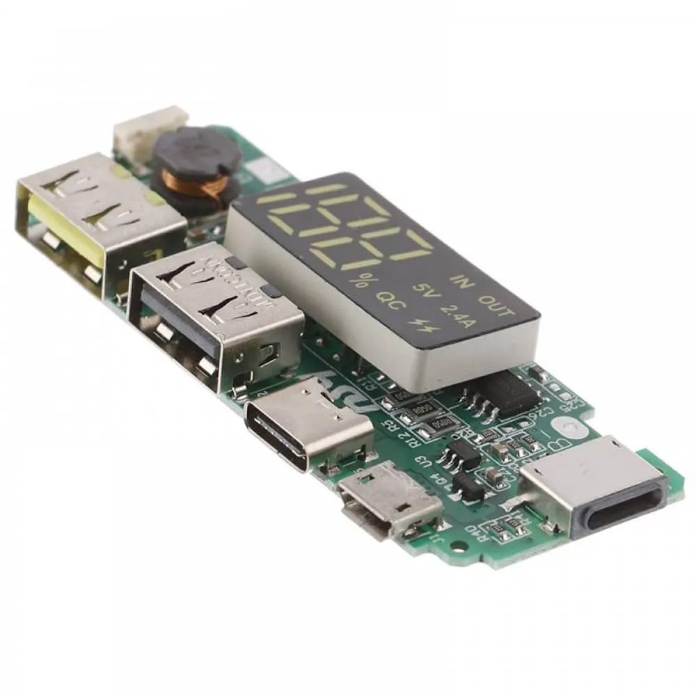 Dual USB Type C Micro Lightning USB Power Bank Module 2.4A