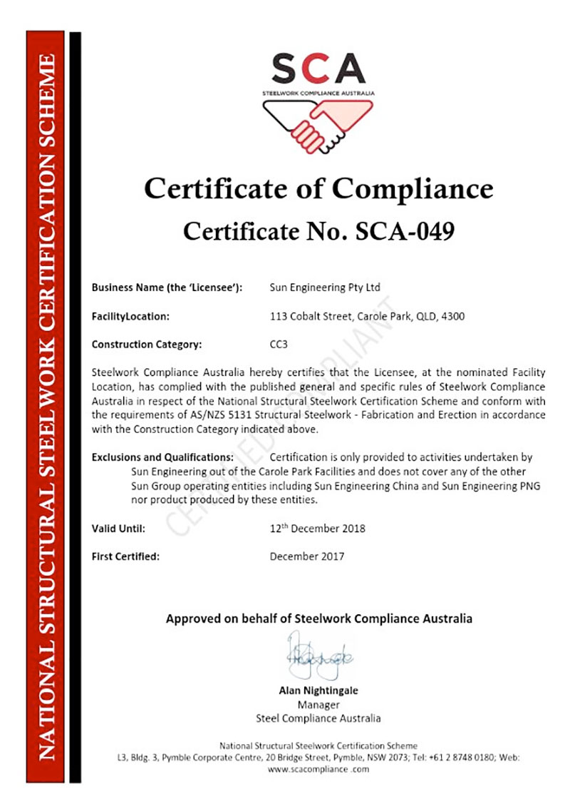 AS/NZS 5131 Structural Steelwork Sun Engineering Australia, Steel
