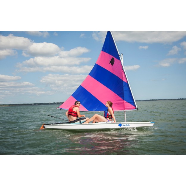 Sunfish Sail Boat, Blue Stripe, Wooden (Classic) Blades