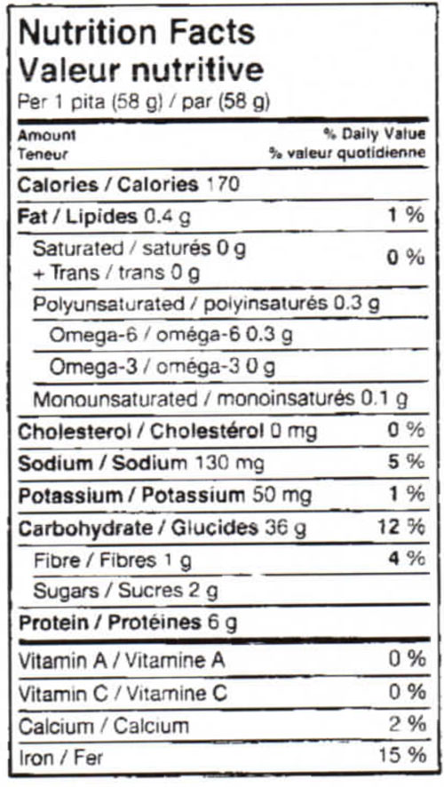 12" Large White Pita 600g Sunrise Pita Bread