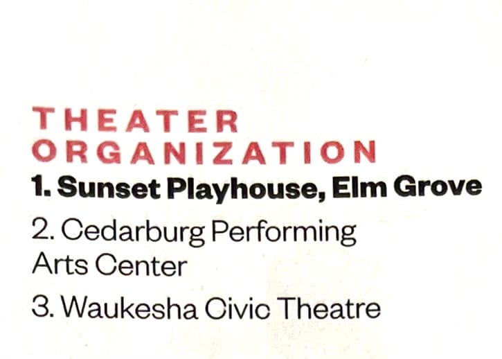 Sunset Playhouse named 1 Theatre organization, Best of the Burbs by