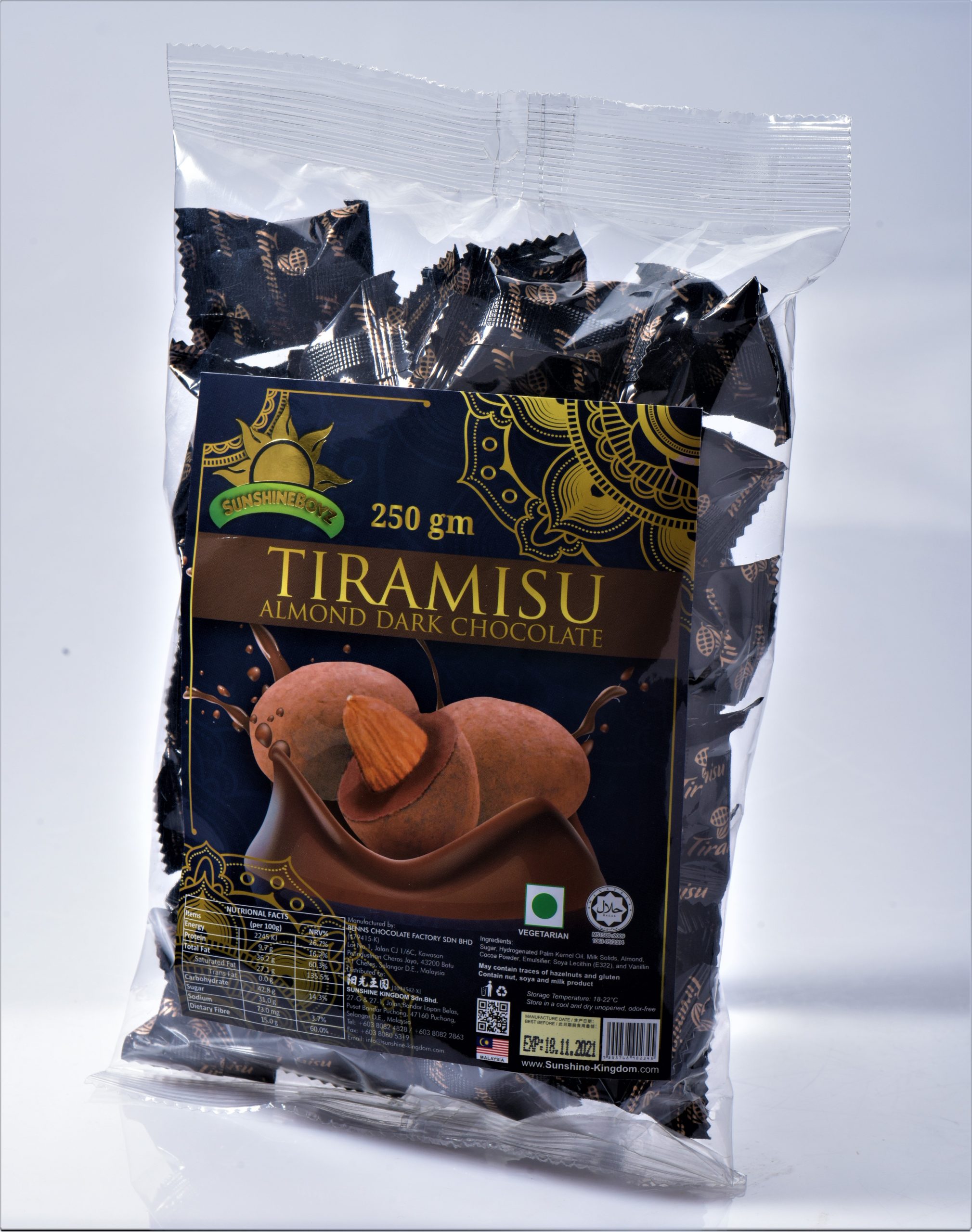 Sunshineboyz Tiramisu Almond Dark Chocolate (250G) – 晓阳伴手礼品 Sunshine Kingdom