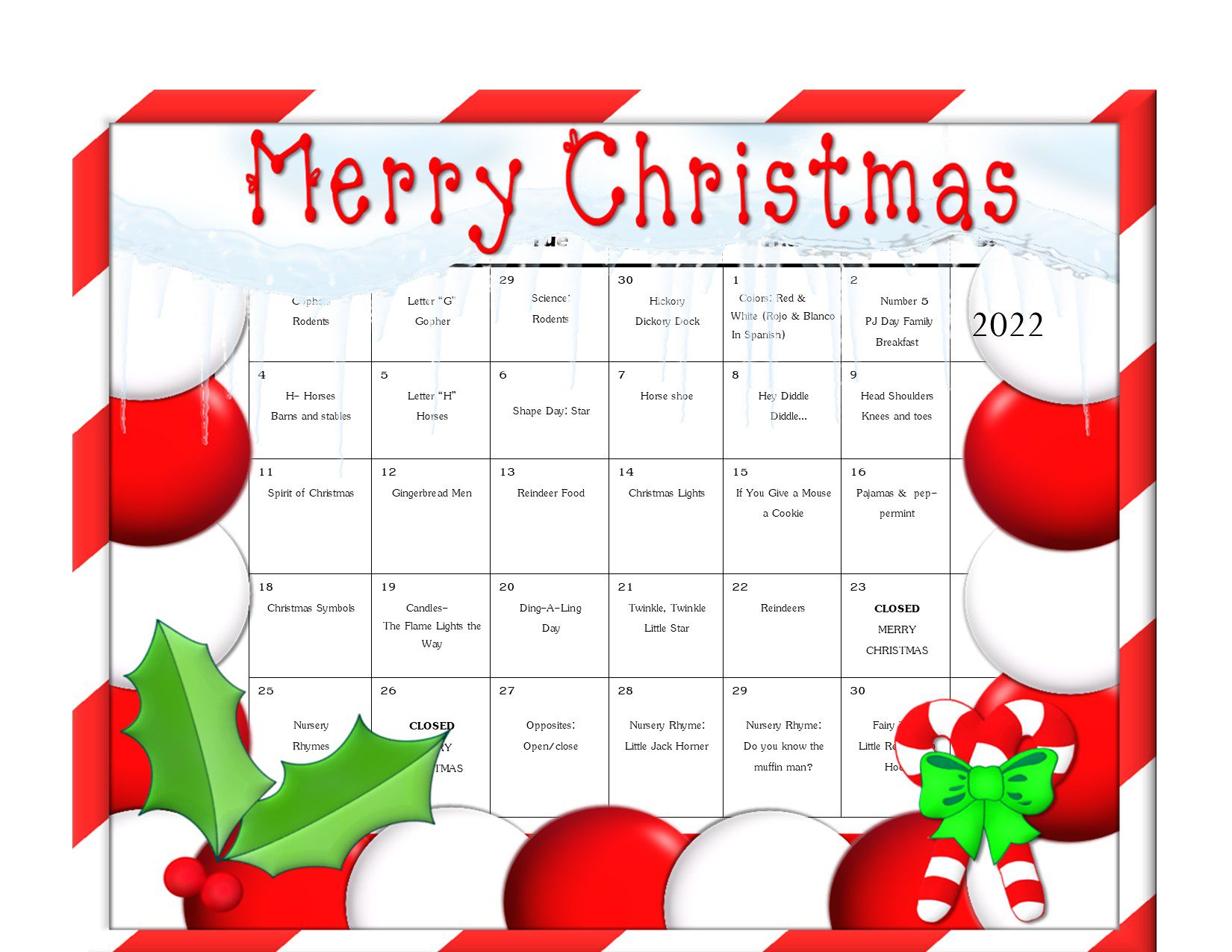 Sunshine House Best Daycare December Preschool Activities