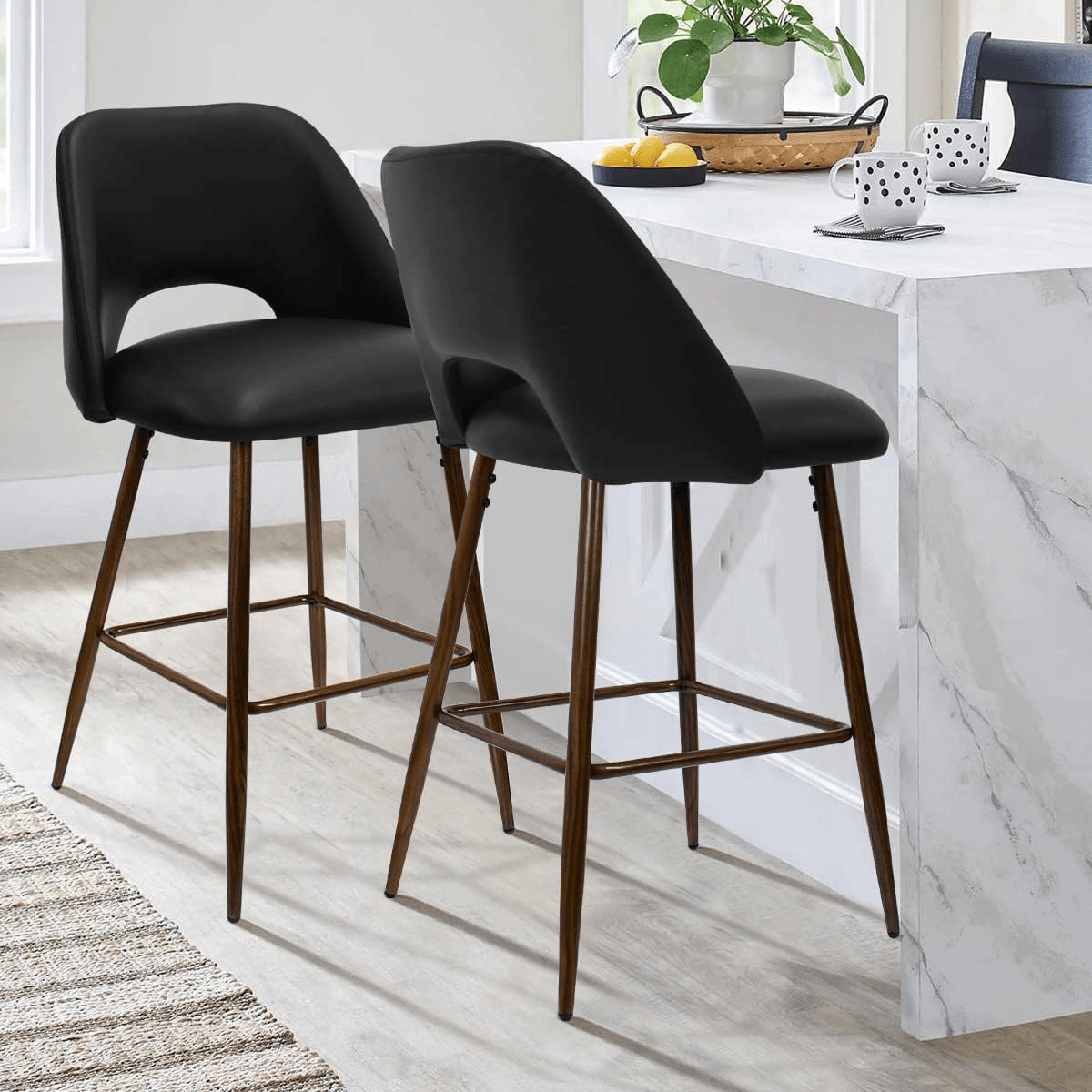 The Edwin Modern Counter Height Bar Stools, Set of 2 Bar Stools with
