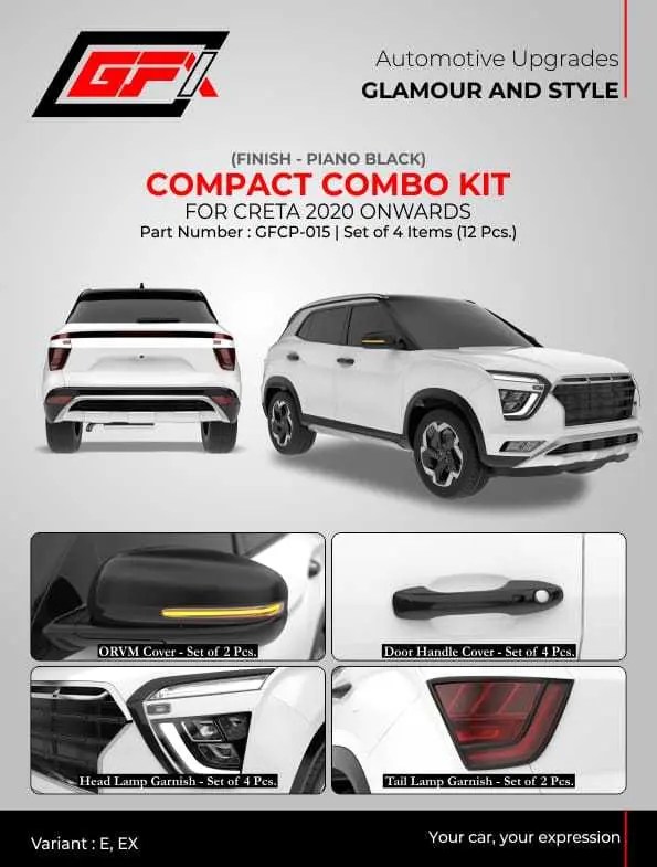 Buy Hyundai Creta 2020 Piano Black Finish Compact Combo Kit