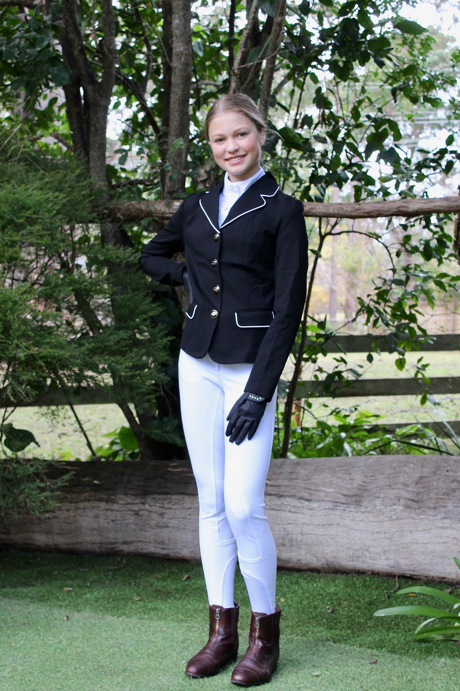 Equestrian, Pro Stretch, Show JacketBlack with White Trim Super