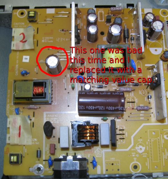 ASUS VH236H monitor, power board electrolytic cap replacement, inverter