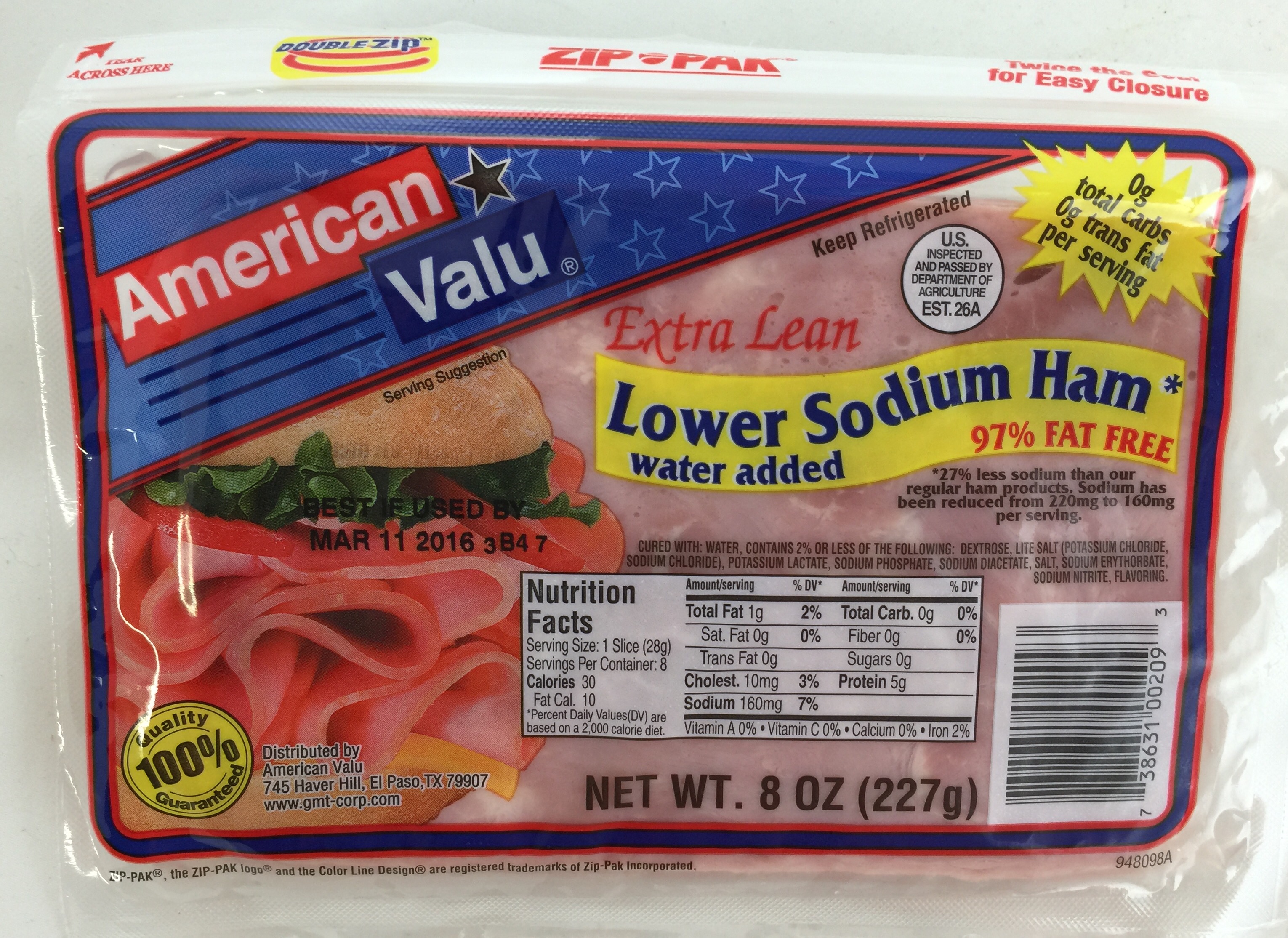 American Valu Lower Sodium Ham, 8 oz La Comprita
