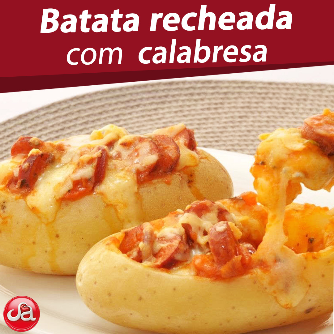 Batata recheada com calabresa. Supermercados Alabarce