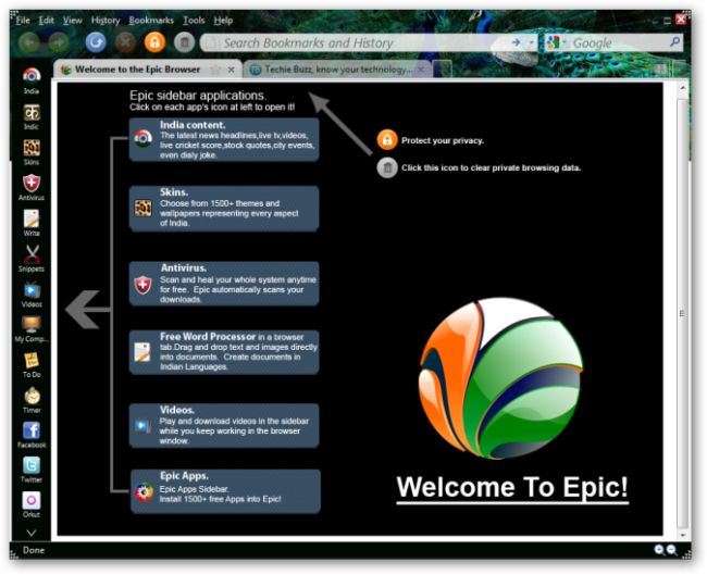 Download Epic browserThe first ever web browser for India Tips,tricks