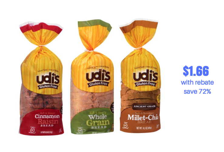 Udi's Gluten Free Bread Just 1.66 a Loaf With Reward Promo, Save 72