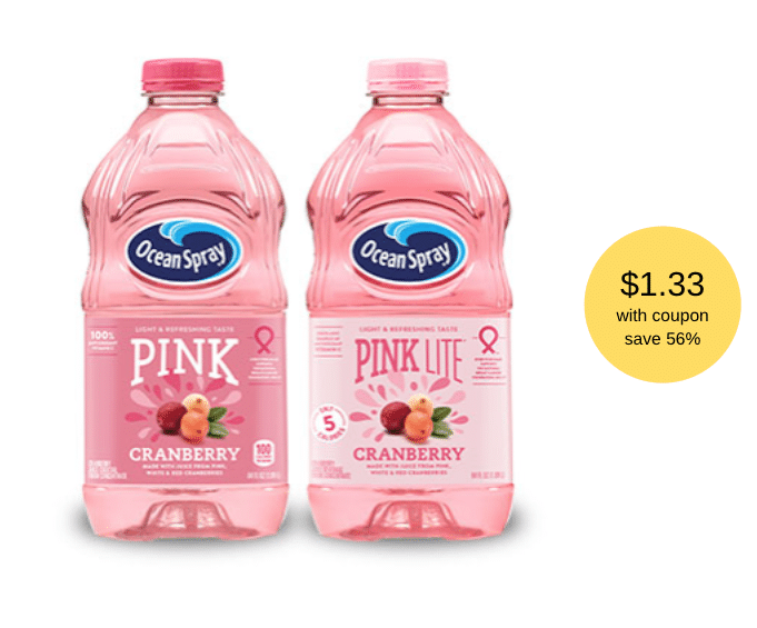 New Ocean Spray PINK Cranberry Juice Coupon and Sale, Pay just 1.33