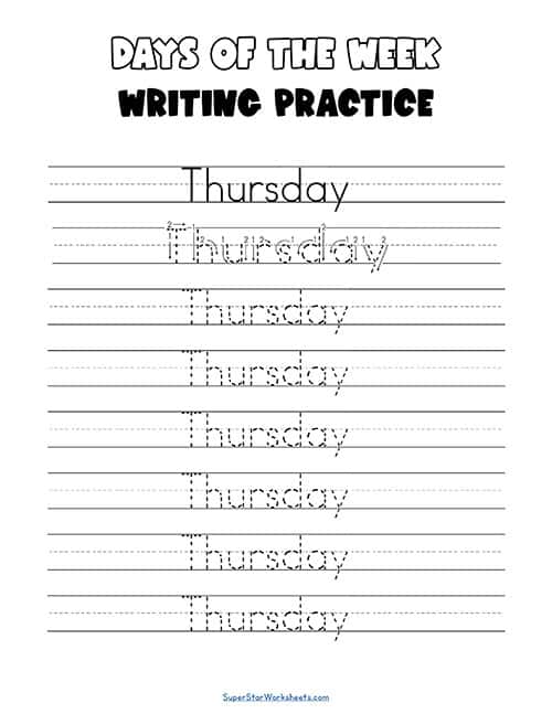 Days of the Week Worksheets - Superstar Worksheets