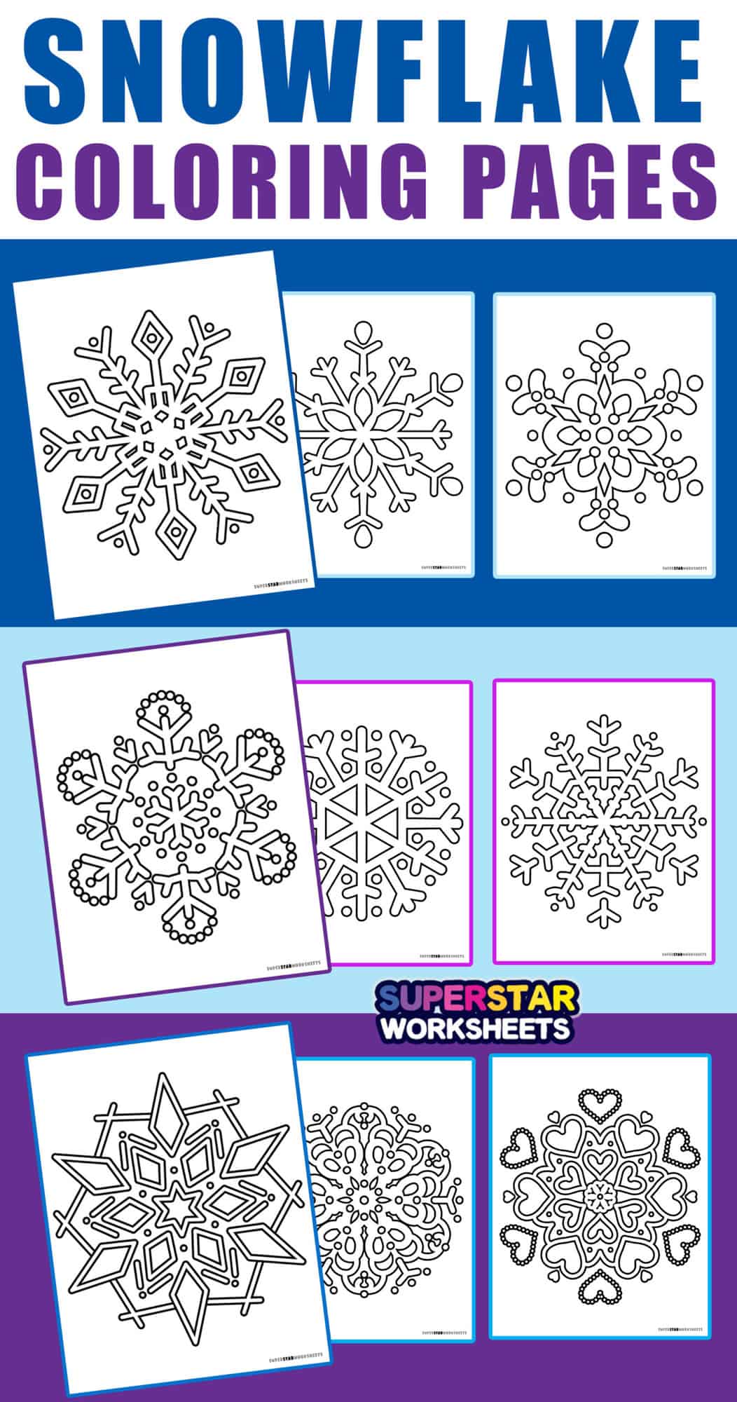 Snowflake Coloring Pages (Free Printables) - Superstar Worksheets