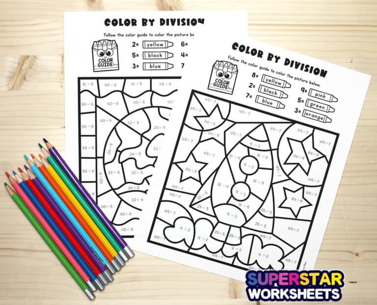 Division Color by Number Superstar Worksheets
