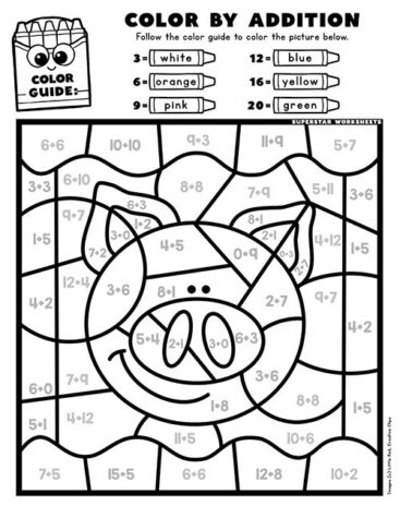 Addition Color By Number - Superstar Worksheets