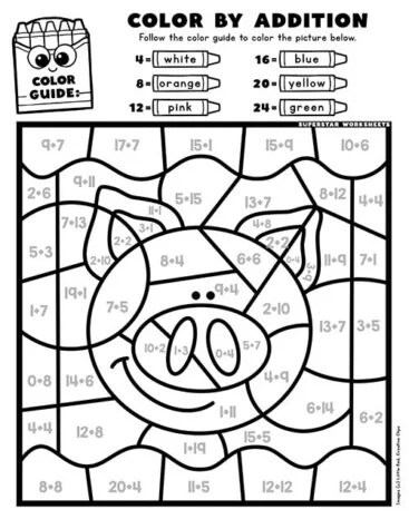 Addition Color By Number - Superstar Worksheets
