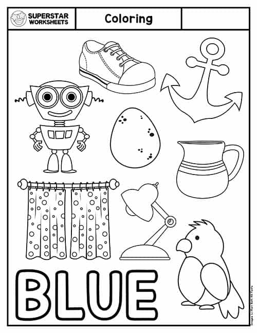 Color Blue Worksheets Preschool Sketch Coloring Page