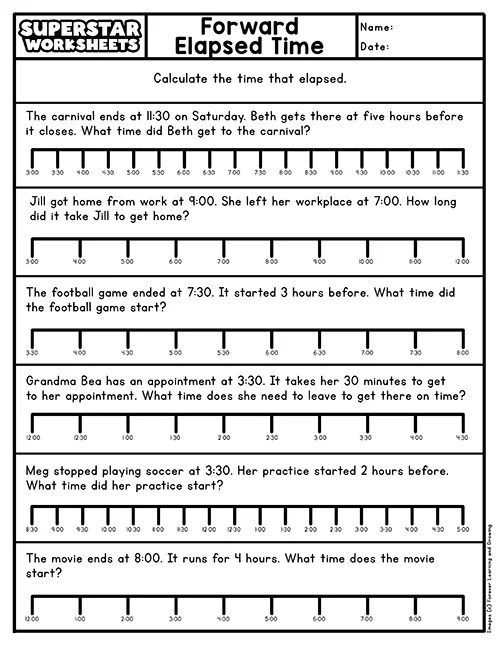 Elapsed Time Worksheets - Superstar Worksheets