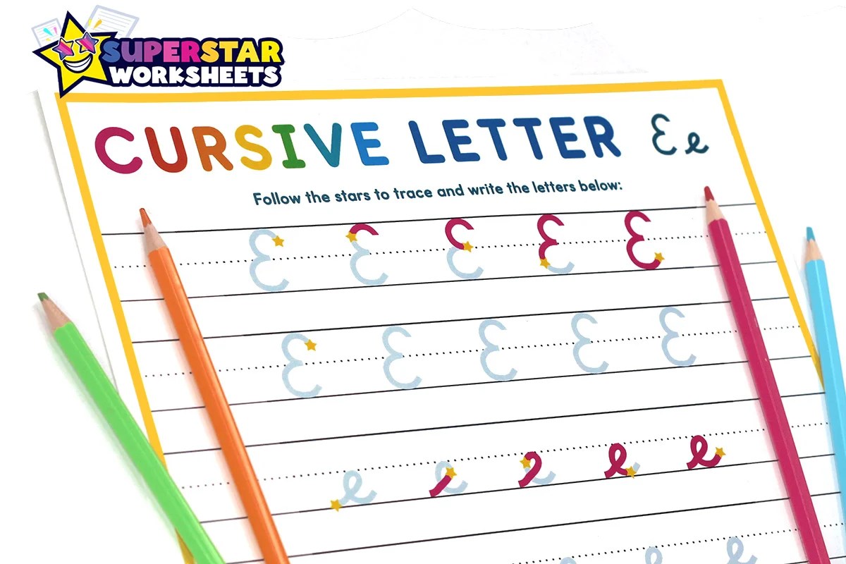 Cursive E - Superstar Worksheets