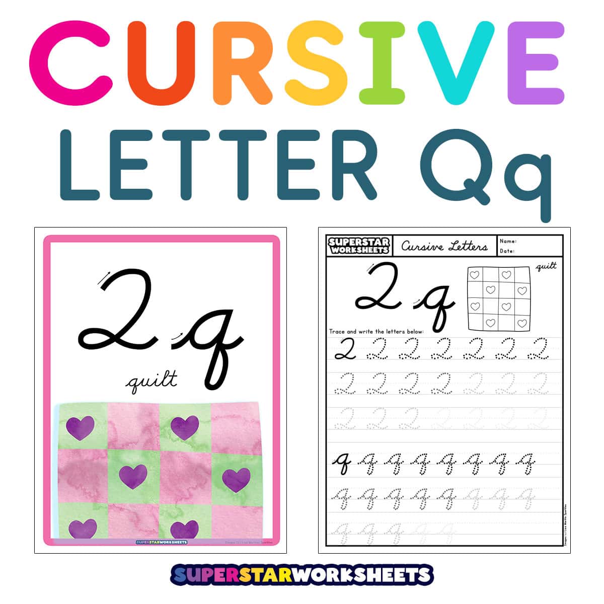 Cursive Q - Superstar Worksheets