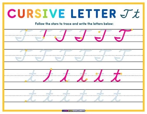 Cursive T - Superstar Worksheets