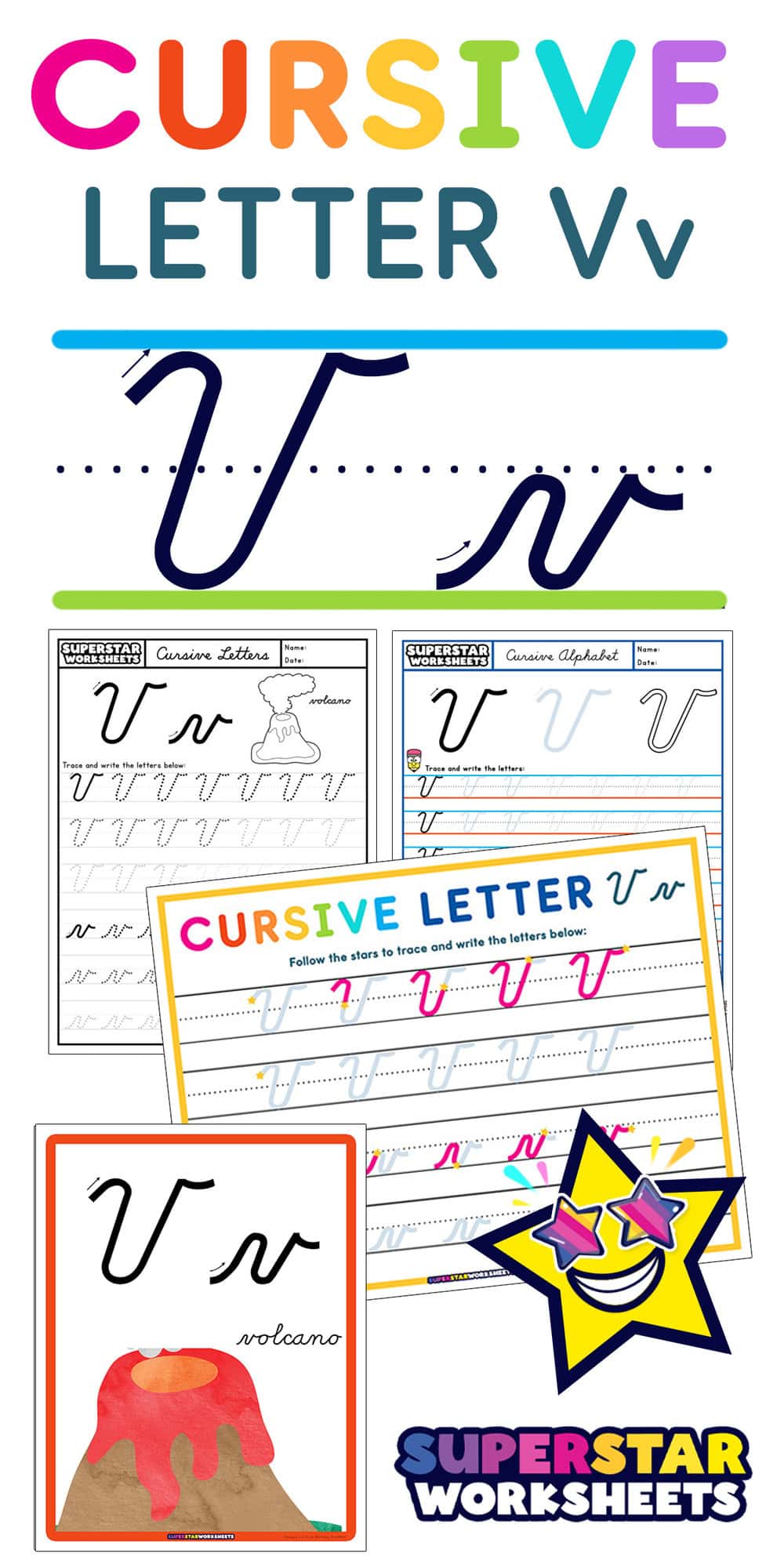 Cursive V Superstar Worksheets