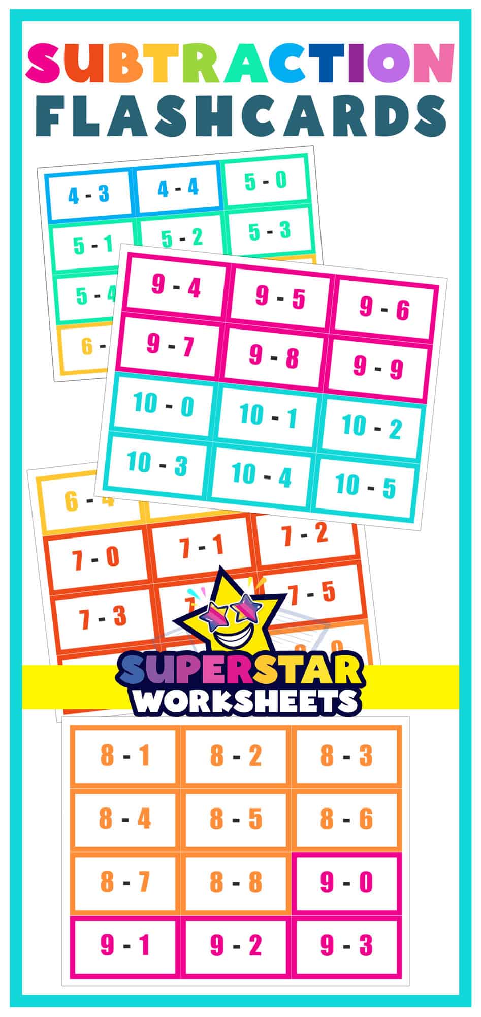Subtraction Flashcards - Superstar Worksheets