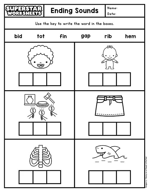 Ending Sounds Worksheets - Superstar Worksheets