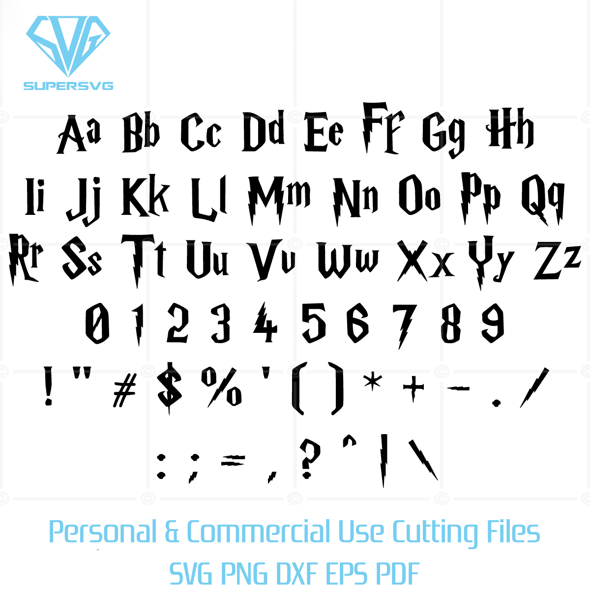 Harry Potter Font Lightning Alphabet Svg Files For Cricut