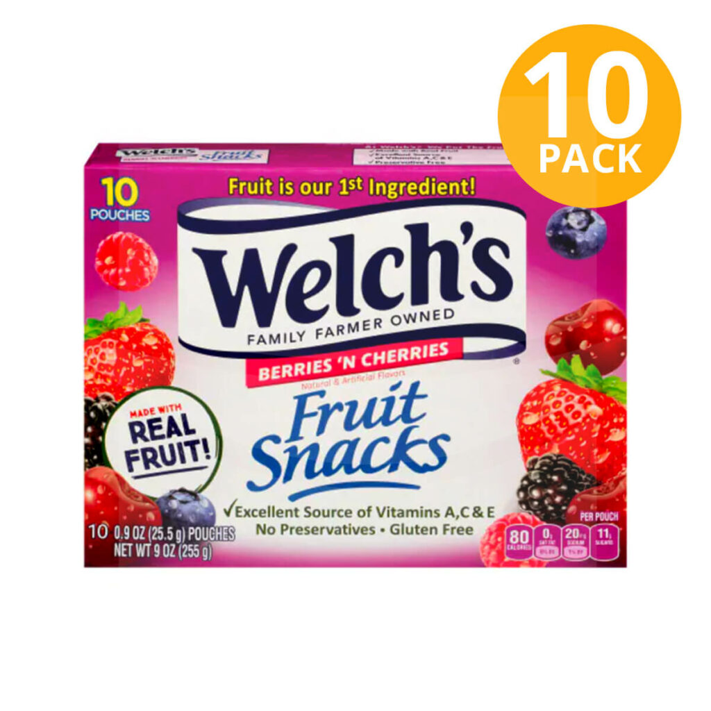 Welch, Fruit Snacks Berries ’N Cherries Gummies, 0.9 OZ (Pack de 10