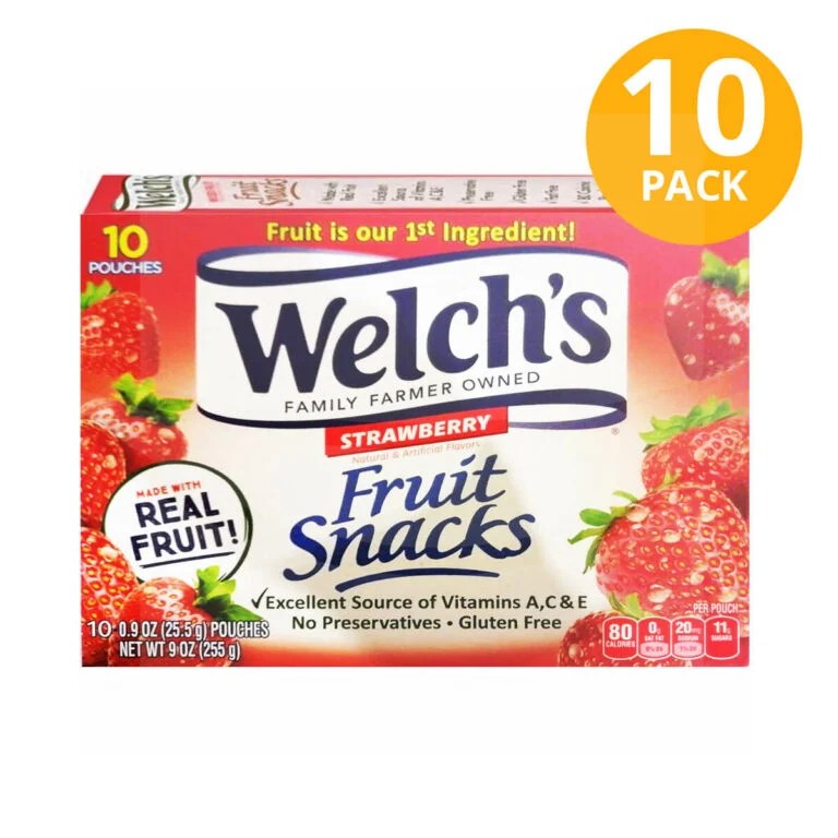 Welch, Fruit Snacks Strawberry Gummies, 0.9 OZ (Pack de 10