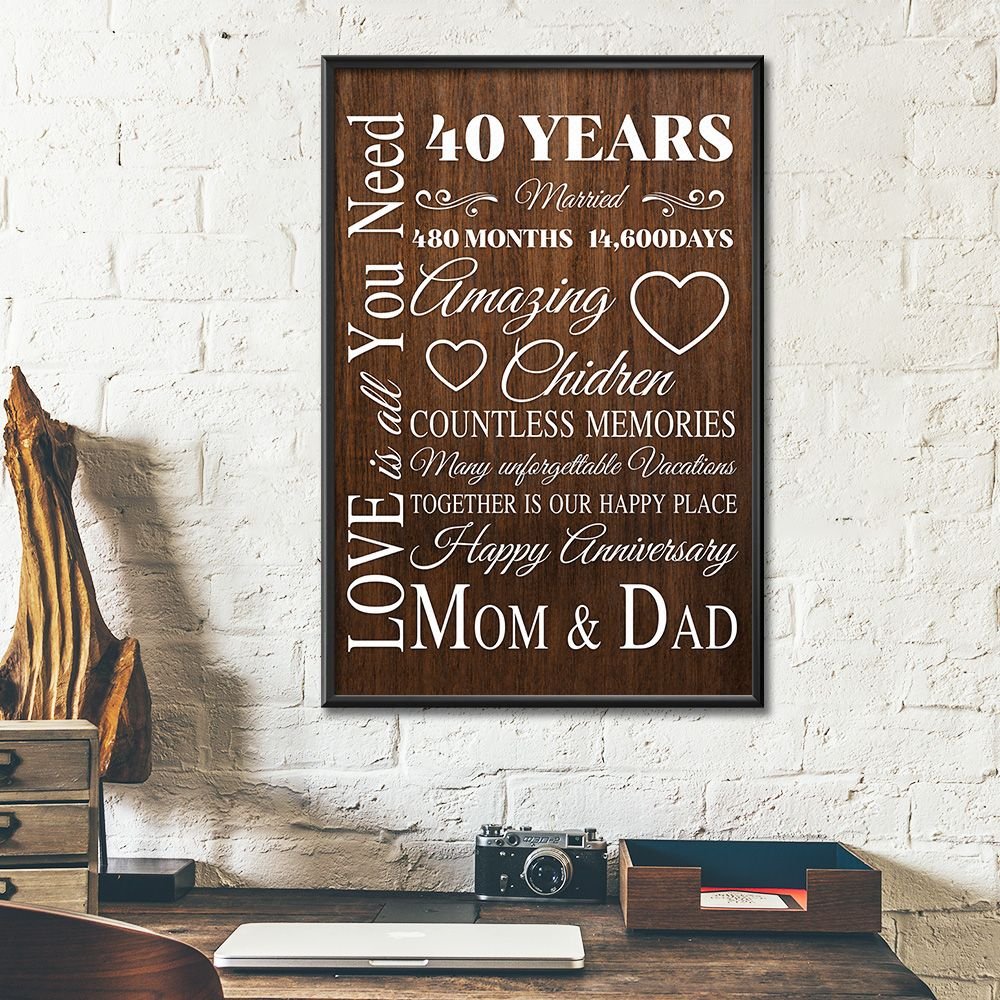 40Th Wedding Anniversary Gifts Poster For Parent, Couple, Mom & Dad