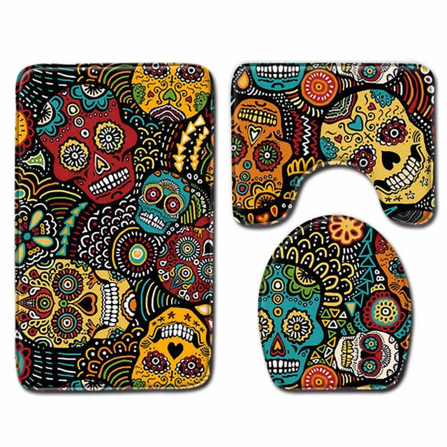 3D Skulls Toilet Bath Mat Carpet Rug Sets TattoosCafe