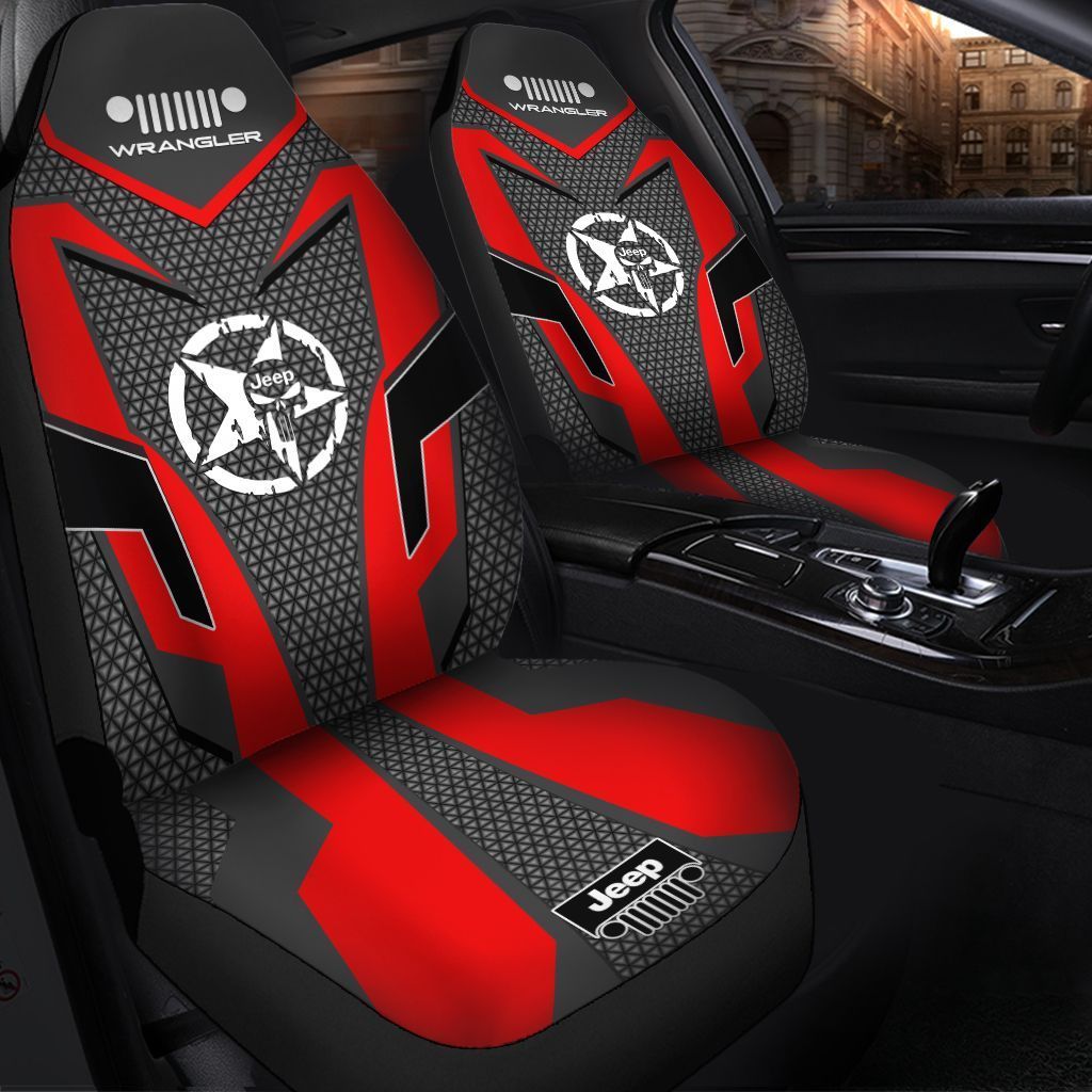 Jeep Wrangler Car Seat Cover (Set Of 2) Ver 4 (Red) Jamestees Store