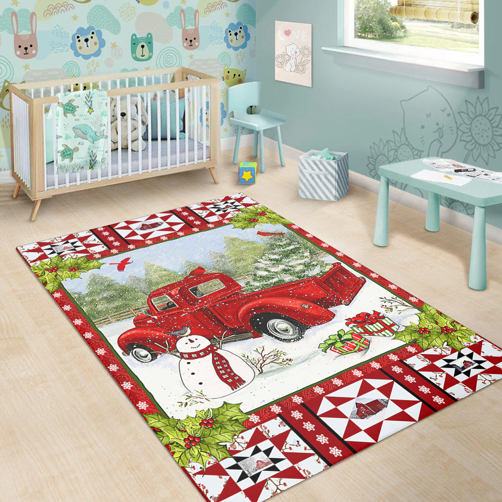 Christmas Scene With Red Trucks In Snow 9Basic Rectangle Rug Protegoso Shop