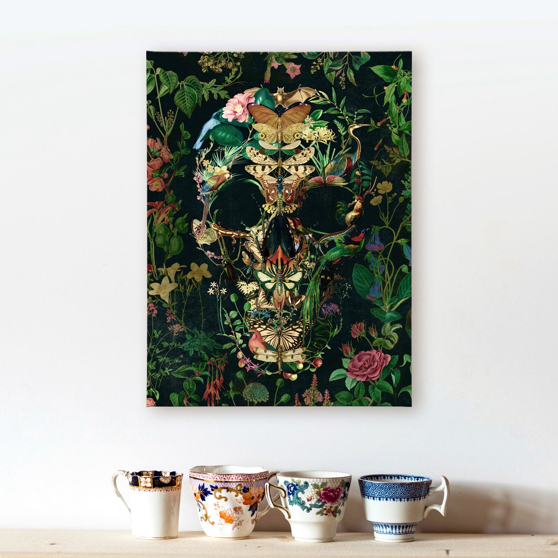 Floral Skull Poster, Boho Skull Wall Art Print, Sugar Skull Home Decor, Gothic Flower Skull Wall