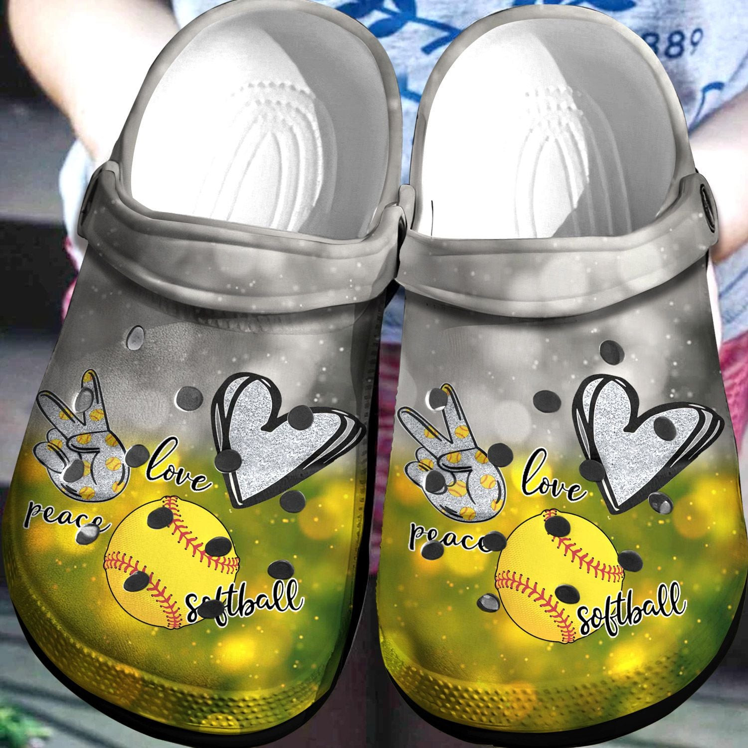 Softball Crocs Shoes Clogs Girl Love Peace Softball Bekind Custom