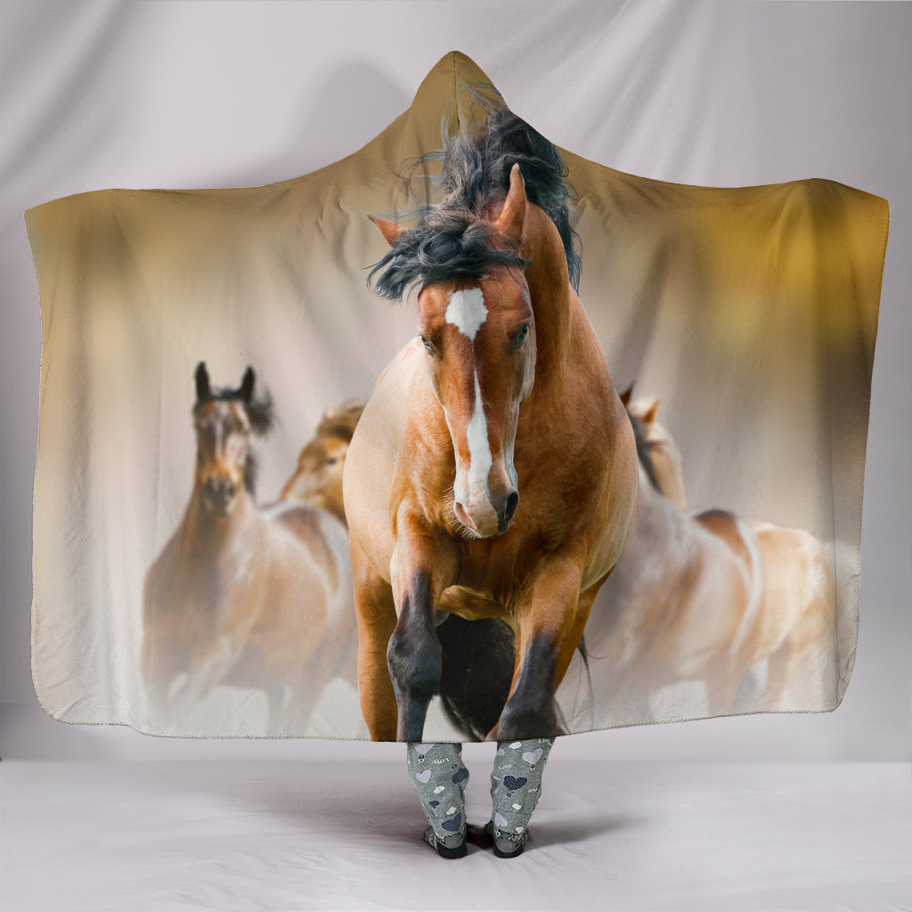 Wild Horses Hooded Blanket ReadingLLC